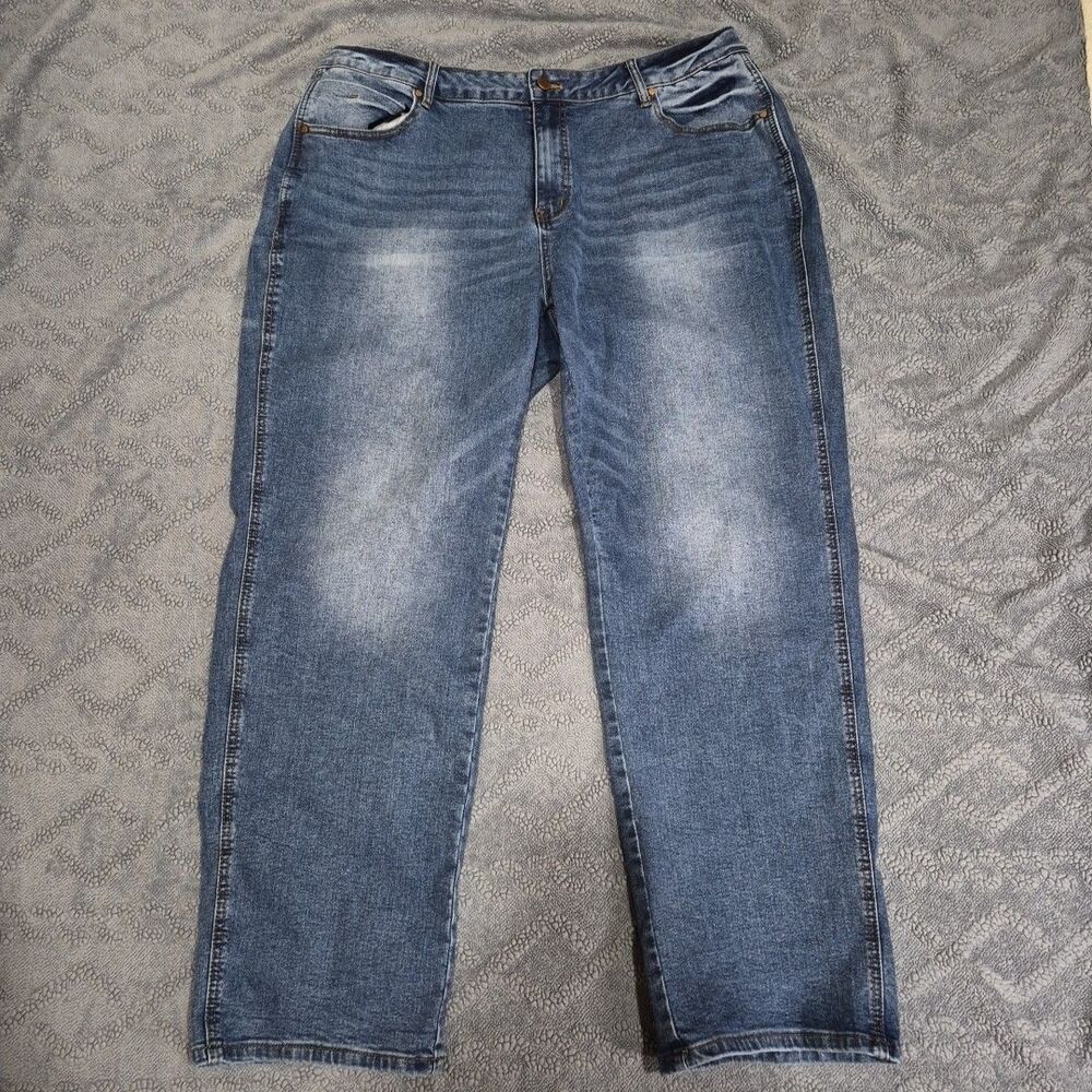 Flamingals Womens 4XL Wide Leg Blue Jeans High Waisted Plus Size Stretch Denim